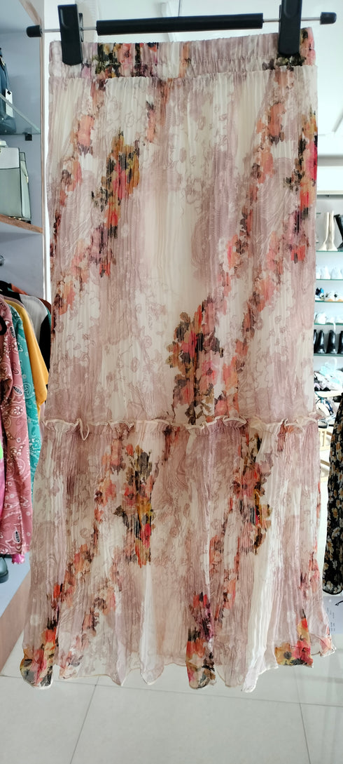 Chic Floral Printed Pleated Flounces Skirts